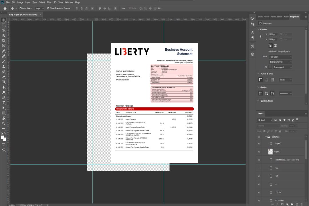 Relevé de compte courant de l'organisation Liberty Bank Format Word et PDF template